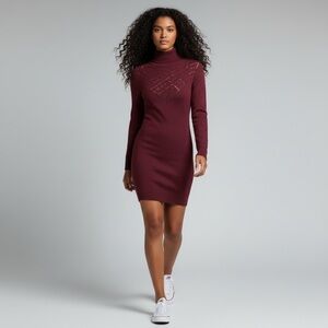 Moda International Vintage Burgundy Turtleneck Rabbit Hair Mini Dress